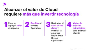 Alcanzar el valor de Cloud
requiere más que invertir tecnología
Vision de
alianzas
estratégicas
para alcanzar
el éxito
1Fo...