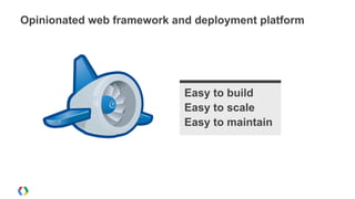 Opinionated web framework and deployment platform




                            Easy to build
                            Easy to scale
                            Easy to maintain
 