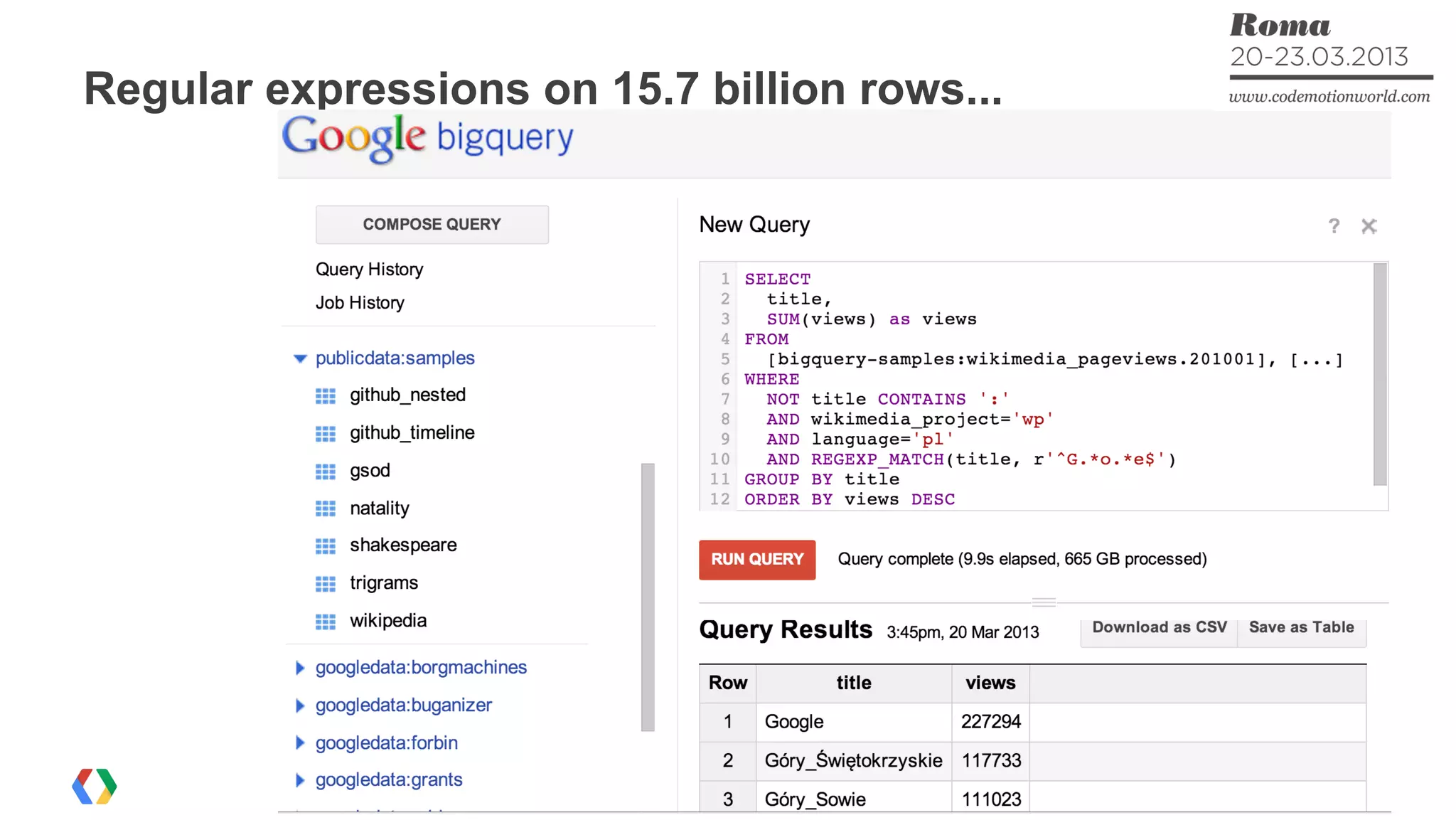 Regular expressions on 15.7 billion rows...
 