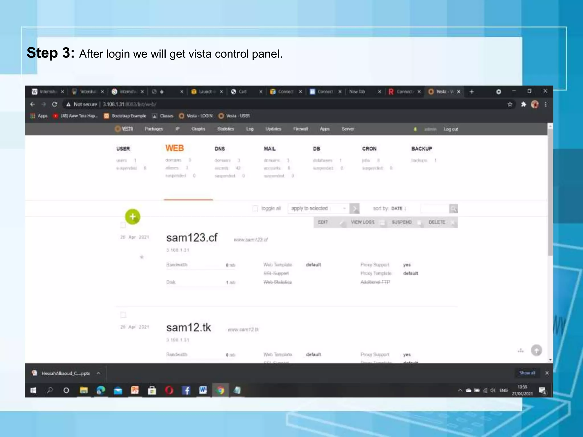 Step 3: After login we will get vista control panel.
 