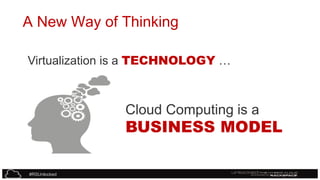 A New Way of Thinking
Virtualization is a TECHNOLOGY …

Cloud Computing is a

BUSINESS MODEL
#RSUnlocked

 