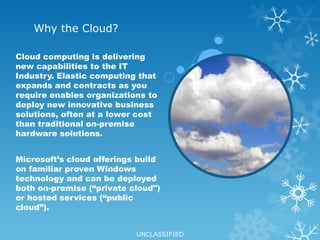 Definitions – Cloud Computing is:Providing IT resources, as a service,  in a dynamic and scalable manner over a network