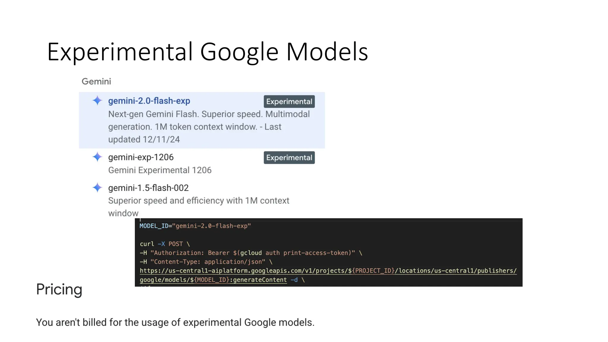 Experimental Google Models
 