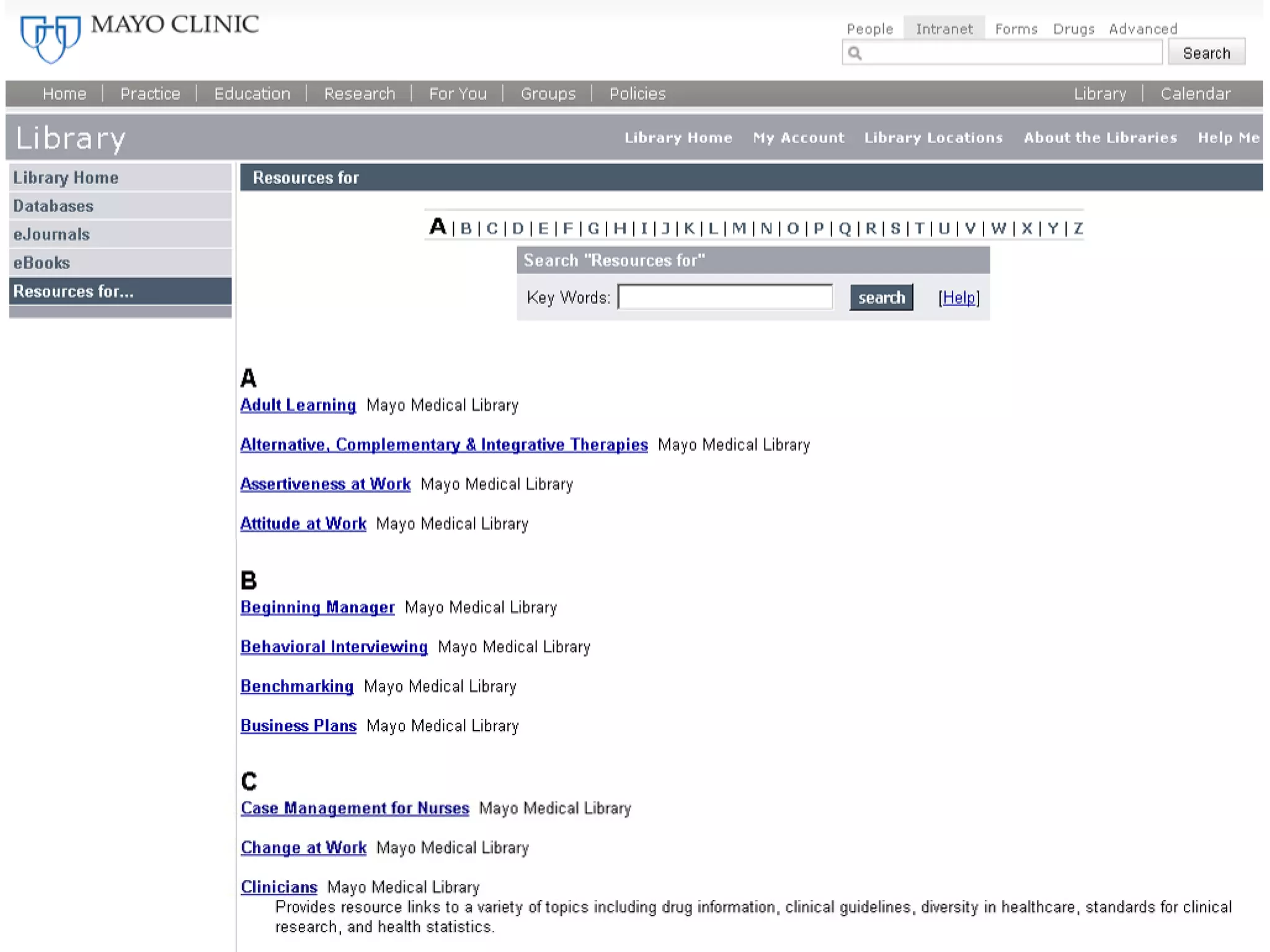 Screen shot of old resources for and hot topics pages 