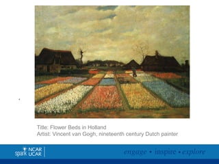 ,

Title: Flower Beds in Holland
Artist: Vincent van Gogh, nineteenth century Dutch painter

 