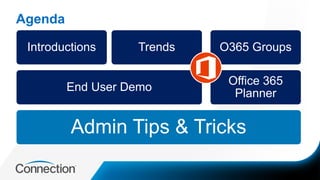 Agenda
2
Admin Tips & Tricks
End User Demo
Introductions Trends
Office 365
Planner
O365 Groups
 