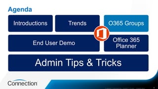 Agenda
COMPANY CONFIDENTIAL—SUBJECT TO NDA C000000-0616 6
Admin Tips & Tricks
End User Demo
Introductions Trends
Office 365
Planner
O365 Groups
 
