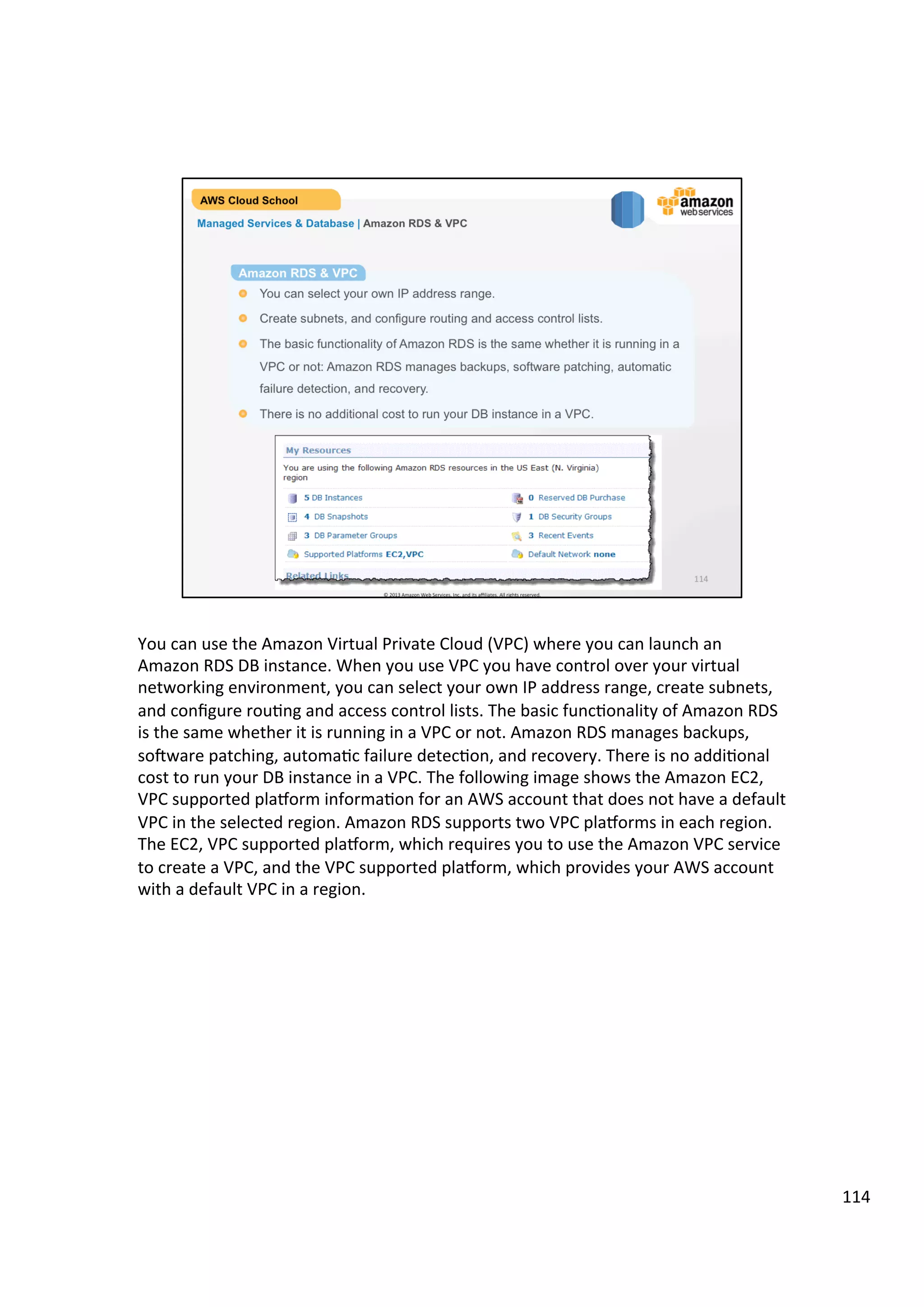 ©	
  2013,	
  2014	
  Amazon	
  Web	
  Services,	
  Inc.	
  and	
  its	
  aﬃliates.	
  All	
  rights	
  reserved.	
  
AWS Cloud School Training and
Certification
Training and
Certification
Managed Services
& Database
Module 4
Copyright	
  ©	
  2013,	
  2014	
  Amazon	
  Web	
  Services,	
  Inc.	
  and	
  its	
  aﬃliates.	
  All	
  rights	
  reserved.	
  
This	
  work	
  may	
  not	
  be	
  reproduced	
  or	
  redistributed,	
  in	
  whole	
  or	
  in	
  part,	
  without	
  prior	
  wriGen	
  permission	
  from	
  Amazon	
  Web	
  Services,	
  Inc.	
  
Commercial	
  copying,	
  lending,	
  or	
  selling	
  is	
  prohibited.	
  
QuesJons?	
  	
  Email	
  us	
  at	
  aws-­‐training-­‐info@amazon.com.	
  
 