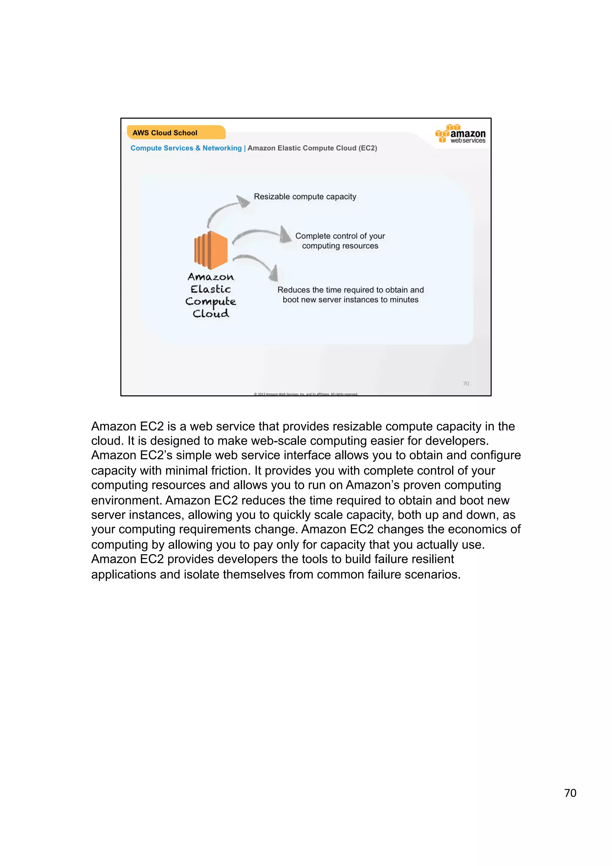 ©	
  2013,	
  2014	
  Amazon	
  Web	
  Services,	
  Inc.	
  and	
  its	
  aﬃliates.	
  All	
  rights	
  reserved.	
  
AWS Cloud School Training and
Certification
Compute Services & Networking | AWS Compute Products and Services
Amazon Elastic
Compute Cloud
(EC2)
Amazon Elastic
MapReduce
(EMR)
Auto
Scaling
 