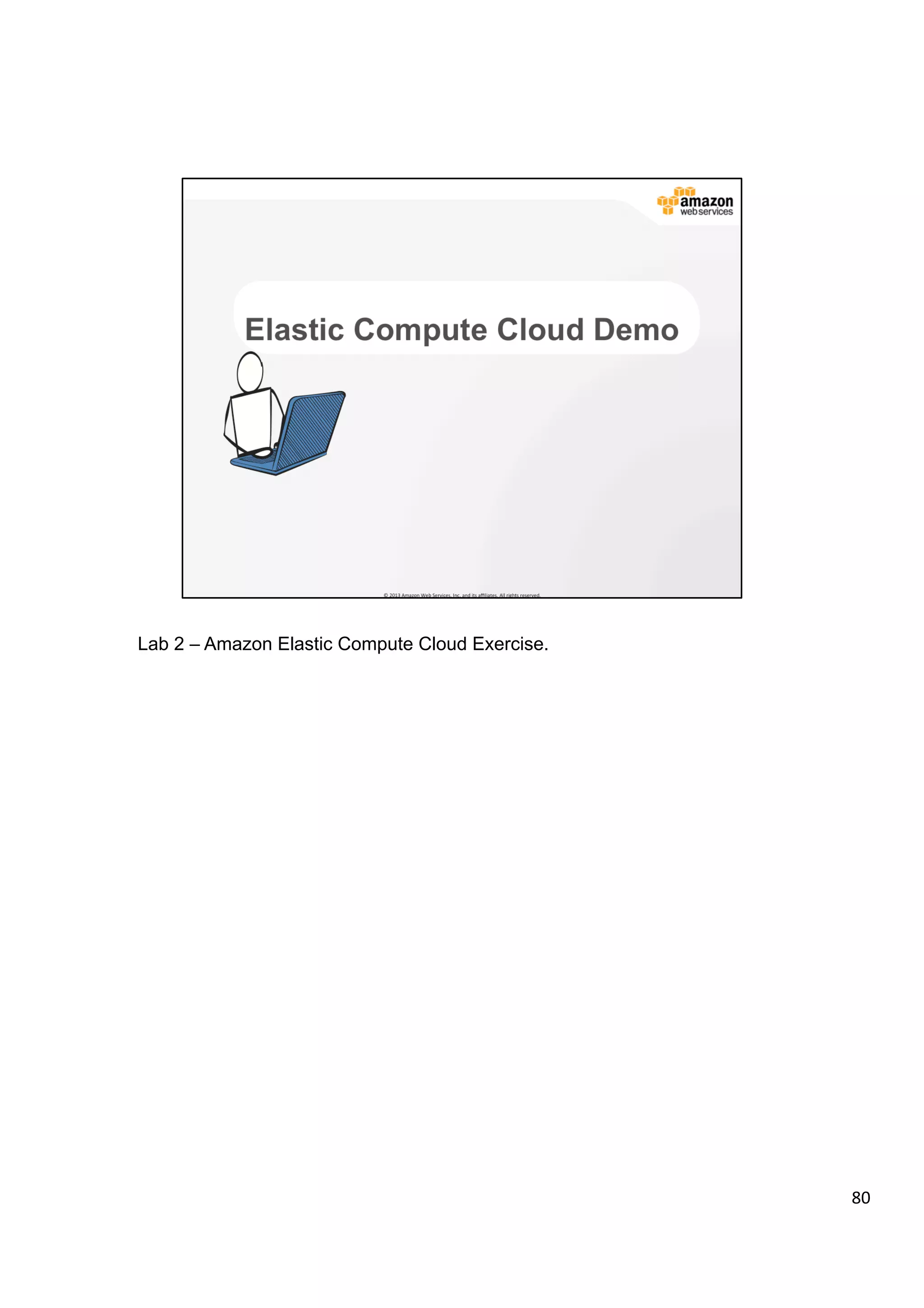 ©	
  2013,	
  2014	
  Amazon	
  Web	
  Services,	
  Inc.	
  and	
  its	
  aﬃliates.	
  All	
  rights	
  reserved.	
  
AWS Cloud School Training and
Certification
Compute Services & Networking | Choosing the Right Instance
Instances with All Three Intel® Xeon® Processor Technologies
 