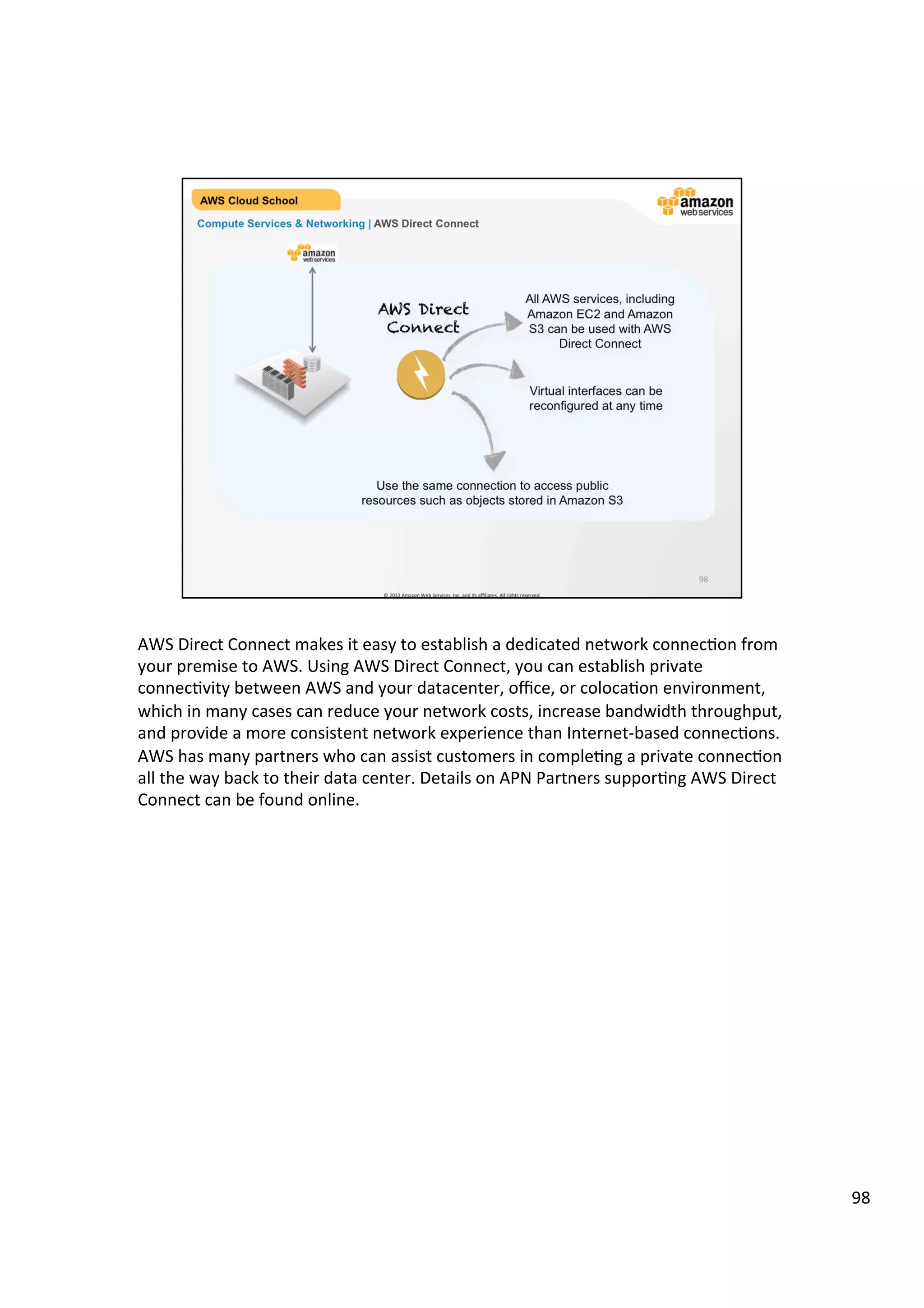 ©	
  2013,	
  2014	
  Amazon	
  Web	
  Services,	
  Inc.	
  and	
  its	
  aﬃliates.	
  All	
  rights	
  reserved.	
  
AWS Cloud School Training and
Certification
Compute Services & Networking | Actions
1 2 3 54
Schedule scaling actions for future times and dates when you expect to need more or less
capacity.
Ease of Use Cost Savings ActionsGeographicElastic Capacity
 
