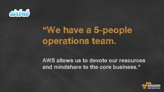 “We have a 5-people
operations team.  
AWS allows us to devote our resources
and mindshare to the core business.”
 