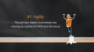 The primary reason businesses are
moving so quickly to AWS and the cloud
#1: Agility
 