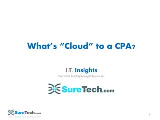 I.T. Insights
Executive Briefing brought to you by:
1
What’s “Cloud” to a CPA?
 