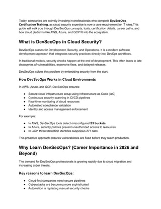 Cloud Security in DevSecOps (AWS, Azure, GCP Focus) | PDF