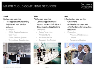 Major cloud computing services<br />/ Cloud Service Brokerage<br />public<br />SaaS<br />Software as a service<br /><ul><l...