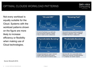 Optimal Clouds workload patterns <br />/ Cloud Service Brokerage<br />public<br />Not every workload is equally suitable f...