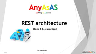 AnyAsASAnything As A Service
Nicolas Foata
REST architecture
(Basis & Best practices)
Public
1
http://www.anyasas.com
customer-service@anyasas.com
 