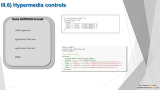  JSON Hypertext
 application/hal+json
 application/hal+xml
 SIREN
III.6) Hypermedia controls
Some HATEOAS formats
24
Public
http://www.anyasas.com
customer-service@anyasas.com
 