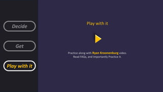 Play with it
Play with it
Practice along with Ryan Kroonenburg video.
Read FAQs, and Importantly Practice it.
 