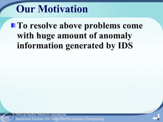 Our Motivation To resolve above problems come with huge amount of anomaly information generated by IDS  