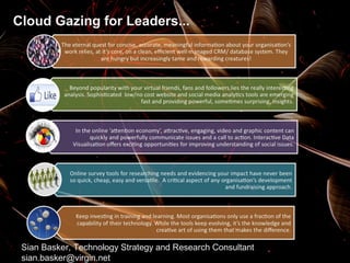 Cloud Gazing for Leaders...




 Sian Basker, Technology Strategy and Research Consultant
 sian.basker@virgin.net
 