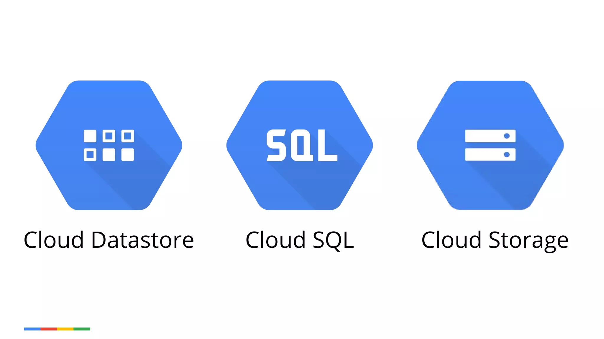 Cloud Datastore Cloud SQL Cloud Storage
 