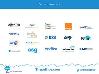 C l i c k t o e d i t
The Cloud Specialists
ShapeBlue.com @ShapeBlue
S h a p e B l u e c u s t o m e r s
O u r c u s t o m e r s
 