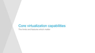 The limits and features which matter
Core virtualization capabilities
 