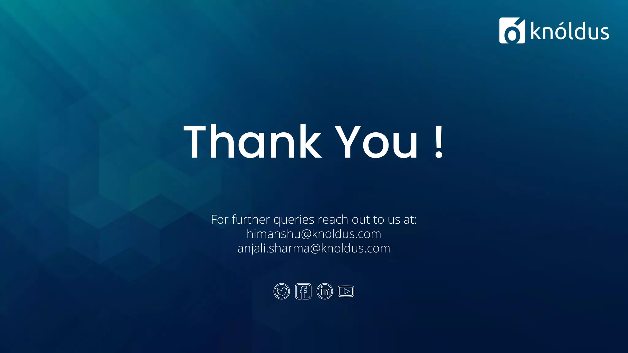 Thank You !
For further queries reach out to us at:
himanshu@knoldus.com
anjali.sharma@knoldus.com
 