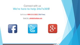 Connect with us
We're here to help 24x7x365!
Call Us @ 1800-212-2022 (Toll Free)
Email id: sales@cloudoye.com
 