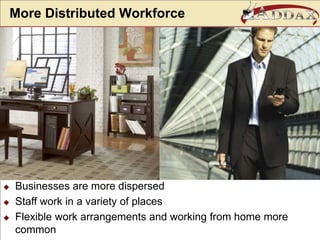 Flexible work arrangements and working from home more commonPeople have more technologyTechnology is an intimate part of our daily lives