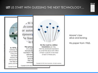 LET US START WITH GUESSING THE NEXT TECHNOLOGY…




                                      Moore‟s law
                                      alive and kicking

                                      His paper from 1965.
 