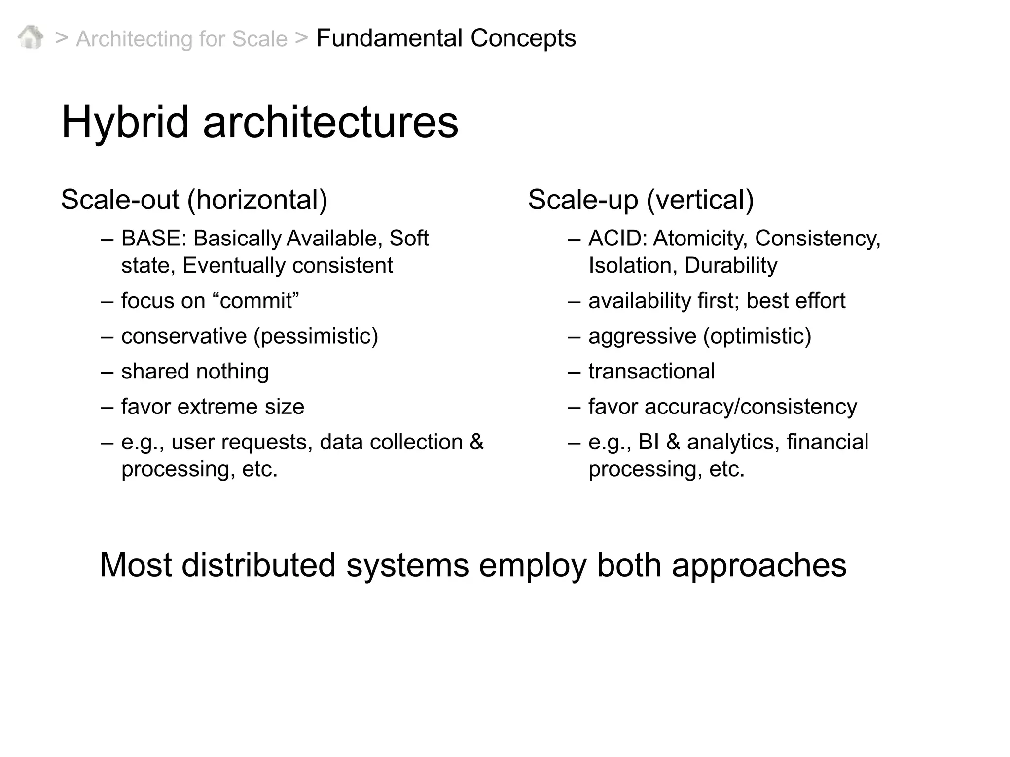 > Architecting for Scale >Cloud Architecture PatternsDistributedStorageFacebook(from Jeff Rothschild, VP Technology at Facebook, 2009)2010 stats (Source: http://www.facebook.com/press/info.php?statistics)People+500M active users50% of active users log on in any given daypeople spend +700B minutes /monthActivity on Facebook+900M objects that people interact with+30B pieces of content shared /monthGlobal Reach+70 translations available on the site~70% of users outside the US+300K users helped translate the site through the translations applicationPlatform+1M developers from +180 countries+70% of users engage with applications /month+550K active applications+1M websites have integrated with Facebook Platform +150M people engage with Facebook on external websites /monthWebFrontendApps &ServicesDistributedCacheParallelProcessesPartitionedDataAsyncProcesses