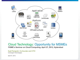 Cloud Technology: Opportunity for MSMEs
FISME’s Seminar on Cloud Computing, April 27, 2012, Hyderabad

Sujit Panigrahi, Co-founder and CTO
Convergent Technologies

April 27, 2012
 