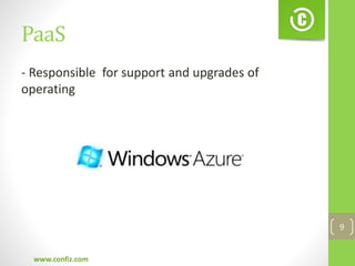 PaaS
- Responsible for support and upgrades of
operating
www.confiz.com
9
 