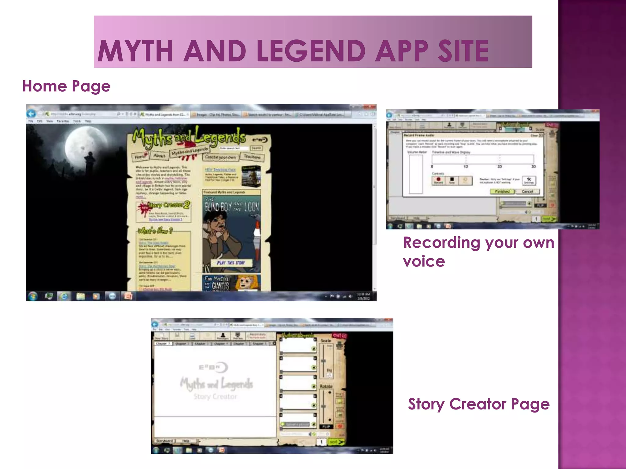 Home Page




            Recording your own
            voice




            Story Creator Page
 
