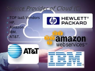  TOP IaaS Vendors
 HP.
 Amazon.
 IBM.
 AT&T.
 