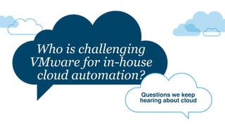 Questions we keep 
hearing about cloud
Who is challenging
VMware for in-house
cloud automation?
 
