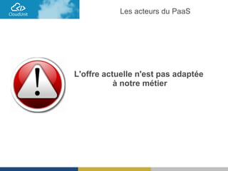 Les acteurs du PaaS
L'offre actuelle n'est pas adaptée
à notre métier
 