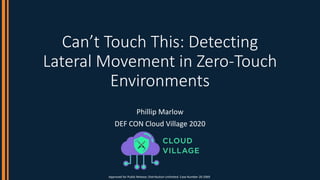 Can’t Touch This: Detecting
Lateral Movement in Zero-Touch
Environments
Phillip Marlow
DEF CON Cloud Village 2020
Approved...
