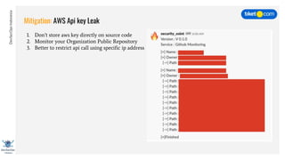 DevSecOpsIndonesia
Mitigation: AWS Api key Leak
1. Don’t store aws key directly on source code
2. Monitor your Organization Public Repository
3. Better to restrict api call using specific ip address
 