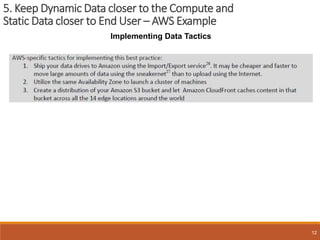 5. Keep Dynamic Data closer to the Compute and
Static Data closer to End User – AWS Example
12
Implementing Data Tactics
 
