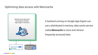 31
Optimizing data access with Memcache
A backend running on Google App Engine can
use a distributed in-memory, data cache service
called Memcache to store and retrieve
frequently accessed data
 