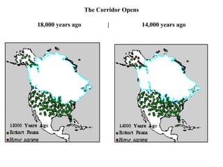 The Corridor Opens

18,000 years ago          |             14,000 years ago
 