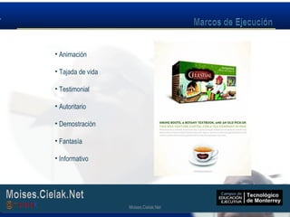 Moises.Cielak.Net
• Animación
• Tajada de vida
• Testimonial
• Autoritario
• Demostración
• Fantasía
• Informativo
Moises.Cielak.Net
 