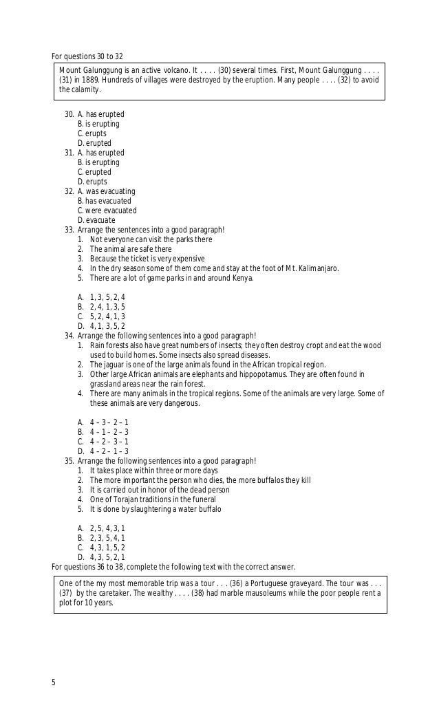 Cloze Passages And Jumble Sentences Un Challenge