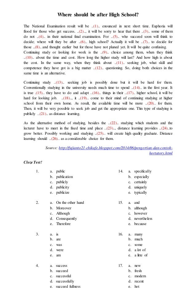 Free cloze reading passages image