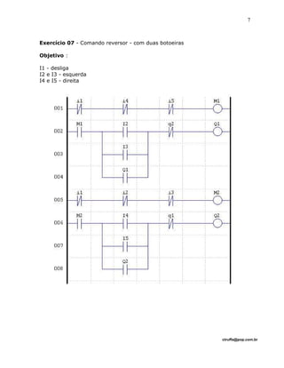 Exercício 07 - Comando reversor - com duas botoeiras
Objetivo :
I1 - desliga
I2 e I3 - esquerda
I4 e I5 - direita
ctruffa@pop.com.br
7
 