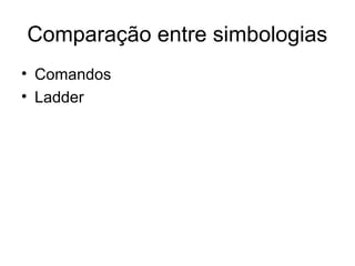 Comparação entre simbologias
• Comandos
• Ladder
 